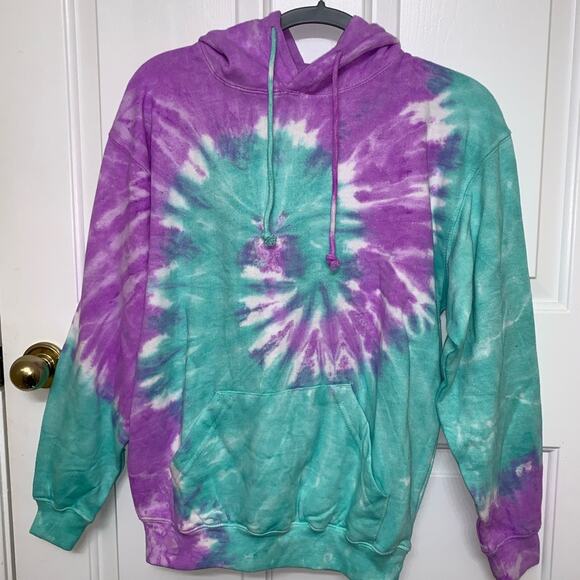 EXIST‎ Tie Dye Hoodie. Green and Purple. Unisex Small - Picture 1 of 8